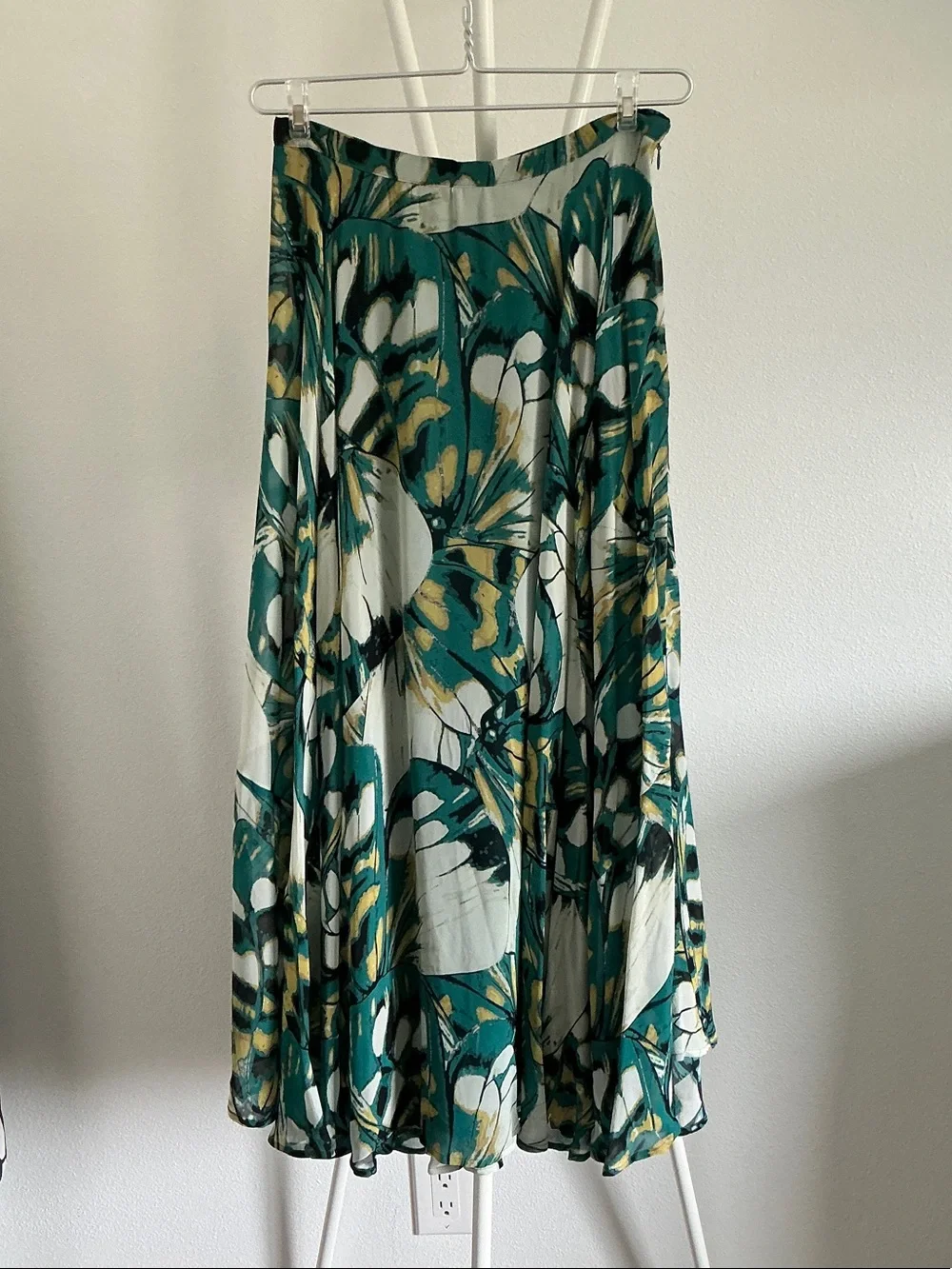 Anthropologie Teal, White & Gold Floral Maxi Skirt